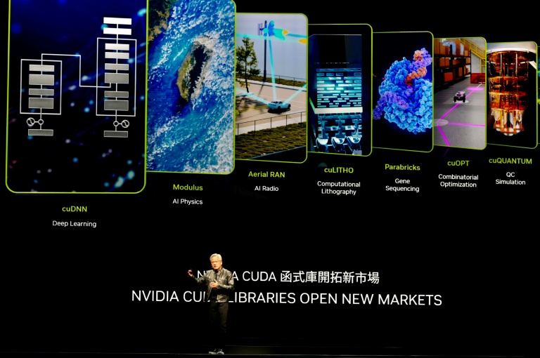 Jensen Huang, shown in Taipei earlier this month, ahead of Nvidia's rise to become the world's most valuable company  . ©AFP