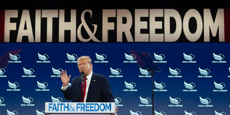 Former US president Donald Trump speaks at the conservative Faith and Freedom Coalition conference in Washington on June 22, 2024 / ©AFP