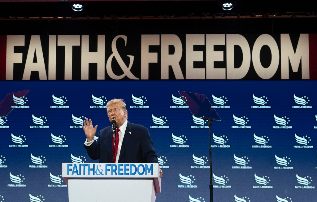 Former US president Donald Trump speaks at the conservative Faith and Freedom Coalition conference in Washington on June 22, 2024 / ©AFP