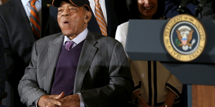 Willie Mays attends a White House reception for the San Francisco Giants in 2015. ©AFP