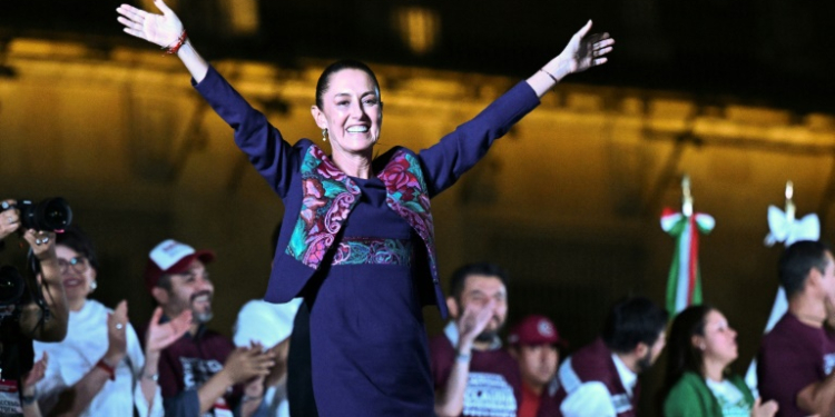 Claudia Sheinbaum celebrates after being elected Mexico's first female president. ©AFP