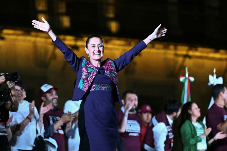 Claudia Sheinbaum celebrates after being elected Mexico's first female president. ©AFP