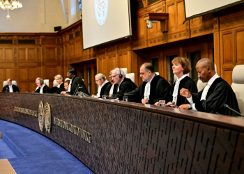 Magistrates are seen at the International Court of Justice (ICJ) as part of South Africa's request on a Gaza ceasefire in The Hague, on May 24, 2024. ©AFP