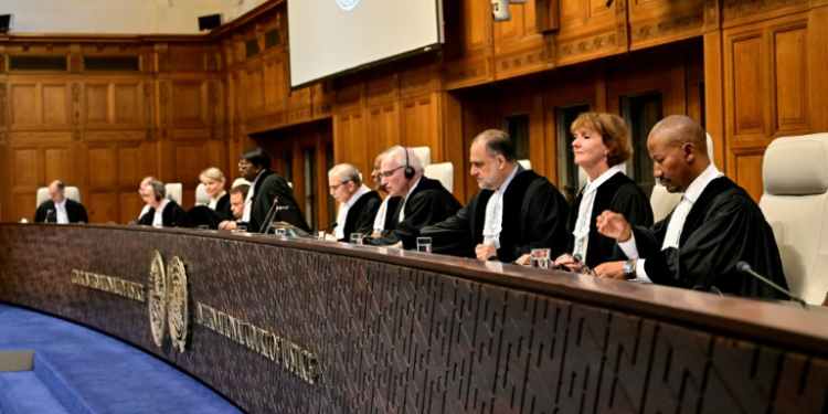 Magistrates are seen at the International Court of Justice (ICJ) as part of South Africa's request on a Gaza ceasefire in The Hague, on May 24, 2024. ©AFP