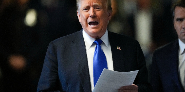 Former US president Donald Trump is pictured on May 30, 2024 at his New York hush money trial - just one of the many legal challenges he is facing / ©AFP