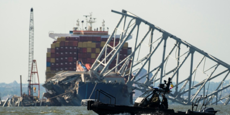 The Dali container ship struck a support column of the Francis Scott Key Bridge in Baltimore, causing its total collapse in March 2024. ©AFP