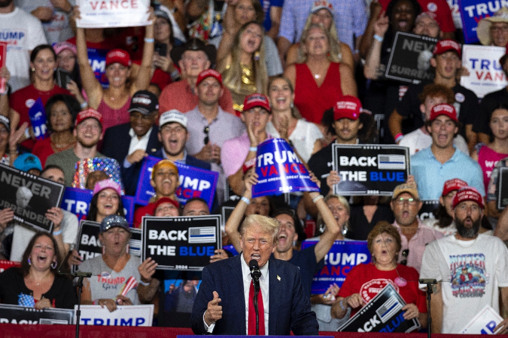 Republican presidential nominee Donald Trump called his new political foe Kamala Harris a 'radical left lunatic' at a rally in North Carolina / ©AFP