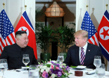 North Korean leader Kim Jong Un and then US President Donald Trump during their summit in Hanoi, Vietnam. ©AFP