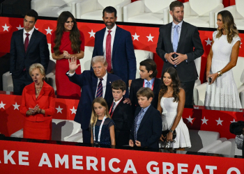 Former US president Donald Trump stands with his grandchildren during the Republican National Convention in Milwaukee, Wisconsin on July 17, 2024 / ©AFP