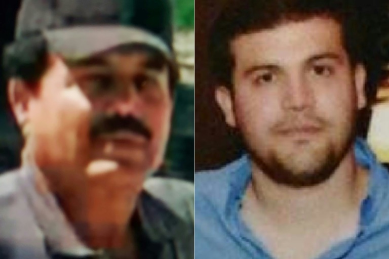 This combination of pictures shows undated images obtained from the US government of Ismael "El Mayo"  Zambada Garcia (L), co-founder of the Sinaloa Cartel, and Joaquin Guzman Lopez, a son of the cartel's other co-founder, Joaquin "El Chapo" Guzman. ©AFP