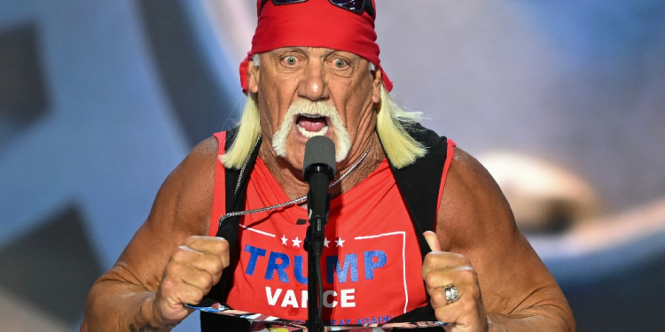 Professional wrestler Hulk Hogan gave a full-throated endorsement of Donald Trump at the Republican National Convention in Milwaukee, Wisconsin, on July 18, 2024 / ©AFP