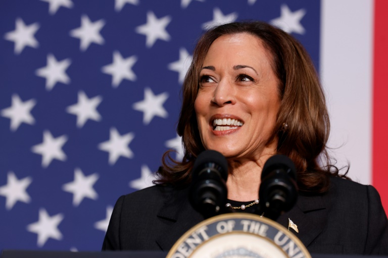 Vice President Kamala Harris speaks during a political event at the Air Zoo Aerospace & Science Experience in Portage, Michigan, on July 17, 2024.. ©AFP