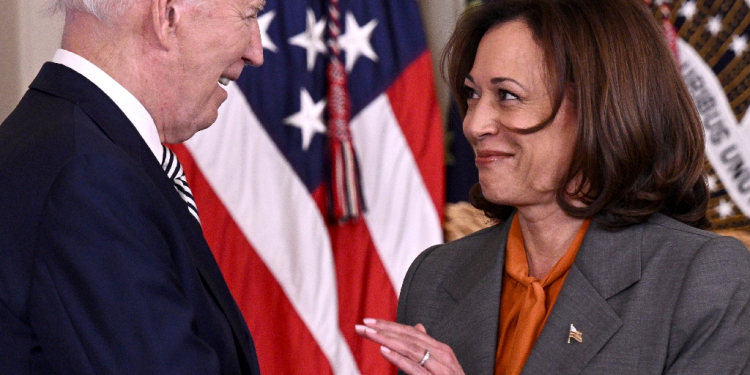 US President Joe Biden (left) gave his swift endorsement to Vice President Kamala Harris / ©AFP