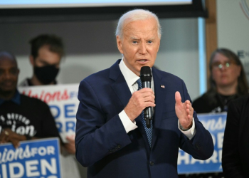 US President Joe Biden speaks as he meets with national union leaders at the American Federation of Labor and Congress of Industrial Organizations (AFL-CIO)  headquarters in Washington, DC, on July 10, 2024.. ©AFP