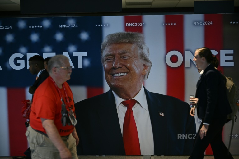 Former US president Donald Trump is the overwhelming focus at the Republican National Convention which is set to formally nominate him as the party's flagbearer for the 2024 election. ©AFP