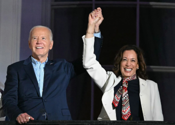 US President Joe Biden (L) has endorsed his Vice President Kamala Harris and she is the frontrunner to replace him / ©AFP