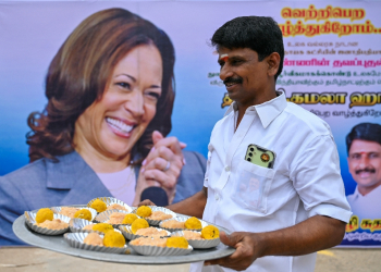 A picture of Kamala Harris stands in the US presidential candidate's ancestral Indian village / ©AFP