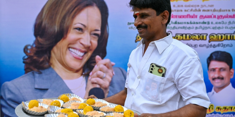 A picture of Kamala Harris stands in the US presidential candidate's ancestral Indian village / ©AFP