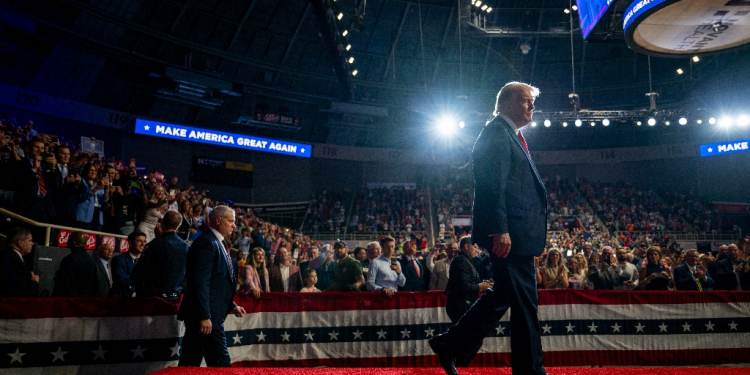 Republican presidential nominee Donald Trump called his new political foe Kamala Harris a 'radical left lunatic' at a rally in North Carolina / ©AFP