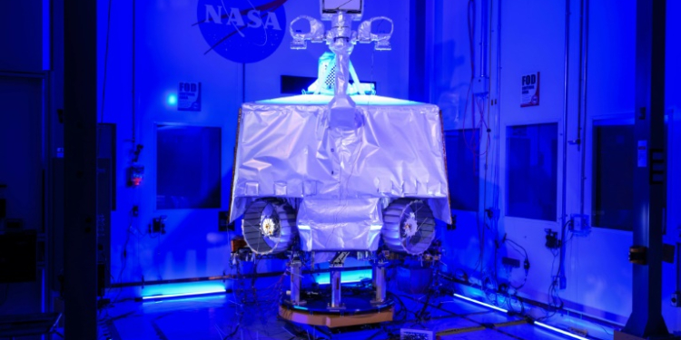 NASA's Volatiles Investigating Polar Exploration Rover (VIPER) assembled inside the cleanroom at the agency's Johnson Space Center in Houston, Texas. ©AFP