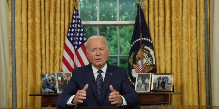 US President Joe Biden addresses the nation from the Oval Office of the White House on July 14, 2024, about the assassination attempt on Republican presidential candidate Donald Trump at a campaign rally in Pennsylvania / ©AFP