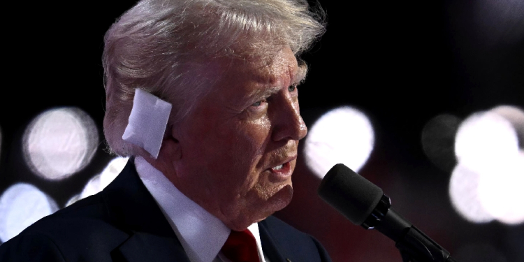 Republican presidential candidate Donald Trump speaks at the Republican National Convention in Milwaukee, Wisconsin on July 18, 2024 / ©AFP