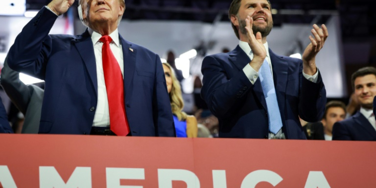 Republican presidential candidate Donald Trump (L) and his running mate J.D. Vance on the first day of the Republican National Convention in Milwaukee. ©AFP