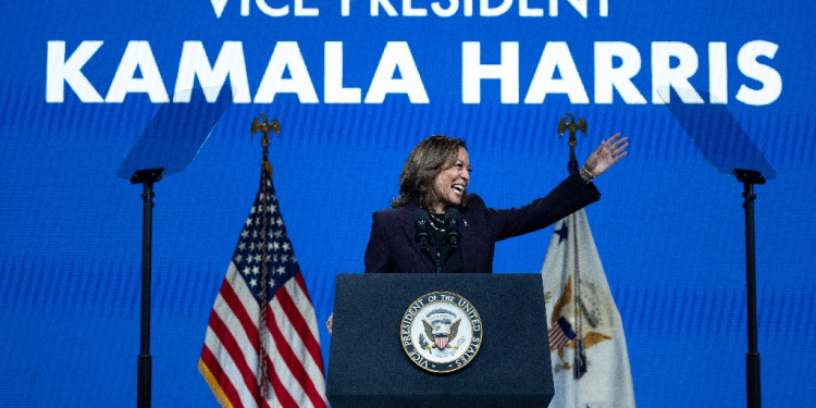 US Vice President Kamala Harris delivers the keynote speech at the American Federation of Teachers' national convention in Houston, Texas / ©AFP