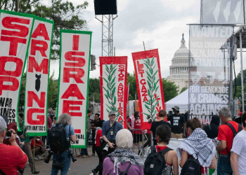 Pro-Palestinian demonstrators protest near the US Capitol before  Israeli Prime Minister Benjamin Netanyahu addresses a joint meeting of Congress on July 24, 2024, in Washington, DC / ©AFP