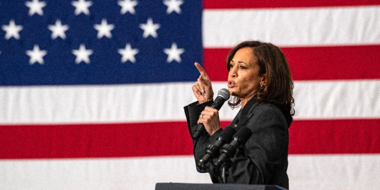 US Vice President Kamala Harris speaks during a rally in Boston, Massachusetts in November 2022 / ©AFP