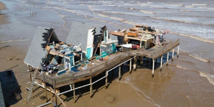 An aerial view shows a destroyed waterfront home in Surfside Beach, Texas, after Hurricane Beryl made landfall. ©AFP