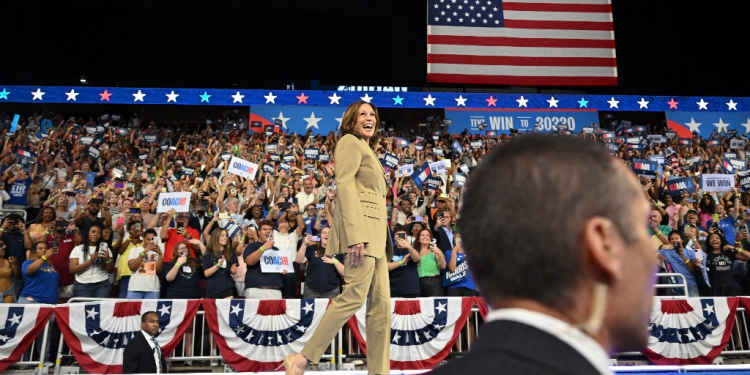 Kamala Harris, shown here at a campaign rally in Arizona, has been greeted by a surge of enthusiasm since President Joe Biden dropped out of the race and endorsed her instead / ©AFP