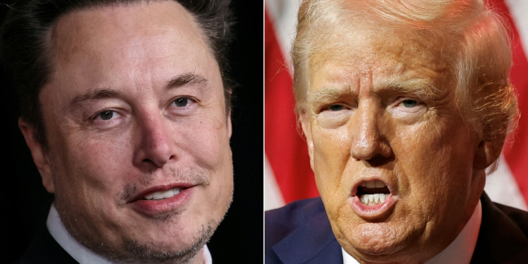 Billionaire X owner Elon Musk (left) is set to interview Republican presidential candidate Donald Trump on the platform, where Musk has been accused of promoting far-right conspiracy theories and misinformation / ©AFP