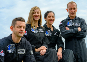 The SpaceX Polaris Dawn crew (L to R:) Jared Isaacman, Anna Menon, Sarah Gillis and Scott Poteet. ©AFP