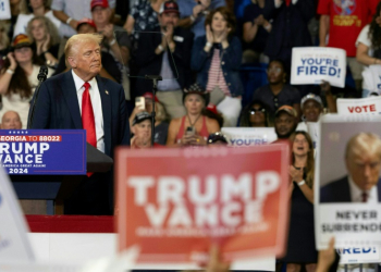 Donald Trump speaks during a campaign rally at the Georgia State University Convocation Center in Atlanta, Georgia, on August 3, 2024. ©AFP