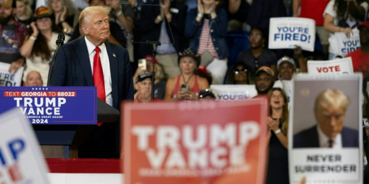 Donald Trump speaks during a campaign rally at the Georgia State University Convocation Center in Atlanta, Georgia, on August 3, 2024. ©AFP