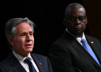 US Secretary of State Antony Blinken and Defense Secretary Lloyd Austin attend a press conference after talks with their Australian counterparts at the US Naval Academy in Annapolis, Maryland / ©AFP