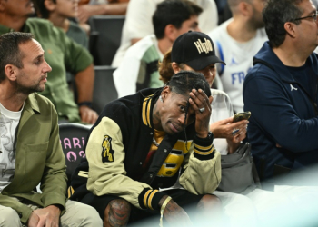 Travis Scott was seen attending the Olympics men's basketball semi-finals on Thursday evening. ©AFP