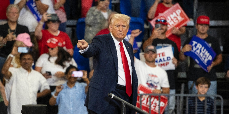 Former US president Donald Trump is pictured a campaign rally in Atlanta, Georgia, on August 3, 2024 -- his last public appearance / ©AFP