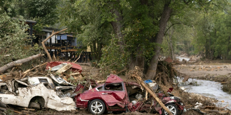 Flood damage in the aftermath of Hurricane Helene on September 30, 2024 in Old Fort, North Carolina. ©AFP