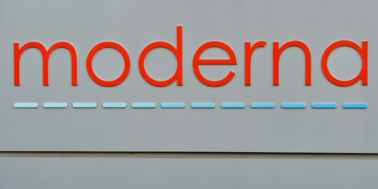 The Moderna logo is seen at the Moderna campus in Norwood, Massachusetts. ©AFP