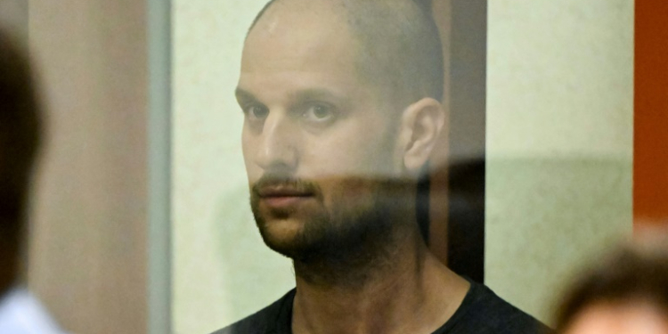 US journalist Evan Gershkovich, pictured during his trial in Russia. ©AFP