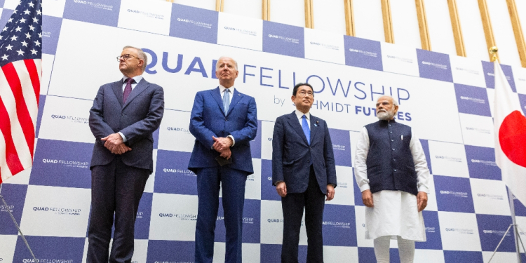 US President Joe Biden (2ndL) is hosting Australian Prime Minister Anthony Albanese, Japanese Prime Minister Fumio Kishida and Indian Prime Minister Narendra Modi at his Delaware home / ©AFP