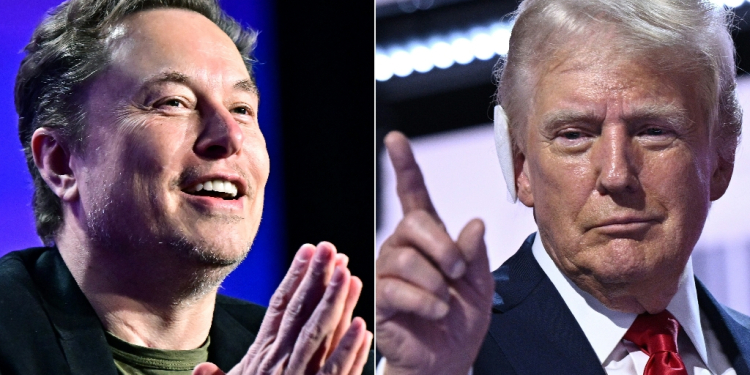 Elon Musk (L) has thrown is weight and considerable wealth behind Republican presidential candidate Donald Trump / ©AFP