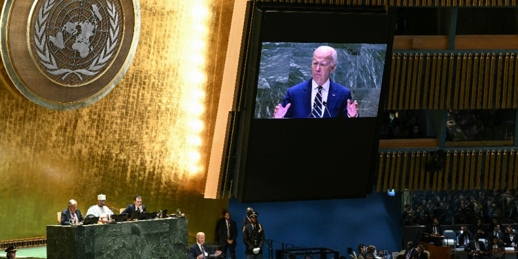 US President Joe Biden speaks during the UN General Assembly in New York on September 24, 2024 / ©AFP