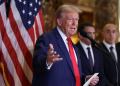 US former president and Republican presidential candidate Donald Trump speaks at Trump Tower in New York City. ©AFP