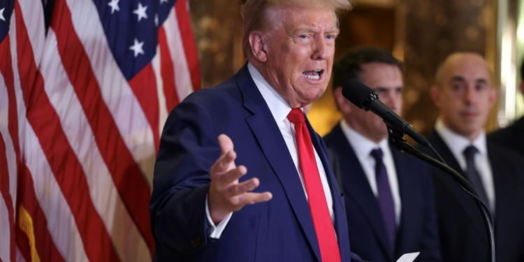 US former president and Republican presidential candidate Donald Trump speaks at Trump Tower in New York City. ©AFP