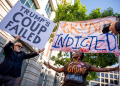 Protesters outside the Washington courthouse during a hearing in former president Donald Trump's election interference case / ©AFP