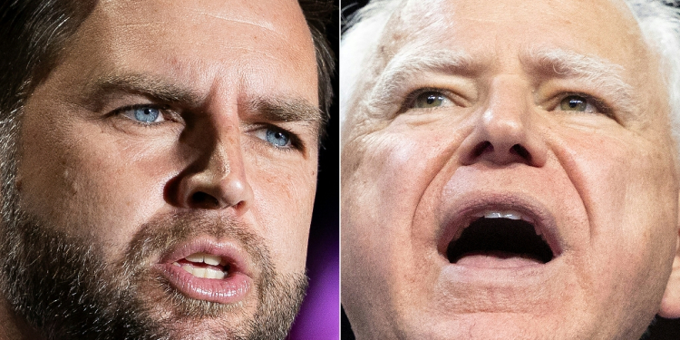 US vice presidential nominees J.D. Vance and Tim Walz face off in New York for a debate on October 1, 2024 / ©AFP