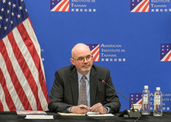 Director of the American Institute in Taiwan (AIT) Raymond Greene holds a press conference in Taipei on Wednesday / ©AFP